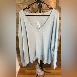 (NWT) We The Free by Free People Dewshine Waffle Knit Top M Light Blue